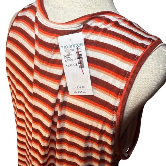 NWT Retro Vibes Striped Sleeveless Maxi Cross Waist Dress Orange White Sz‎ XL - Picture 8 of 8